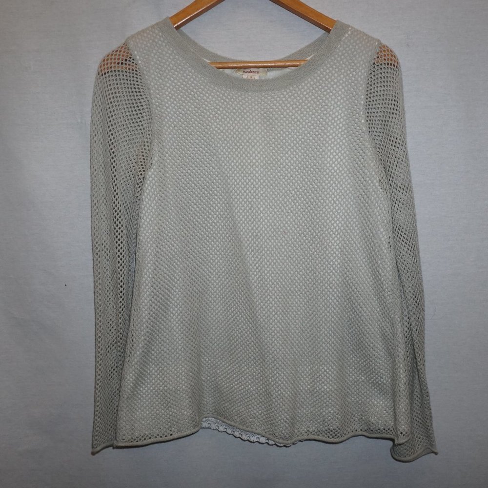 SUNDANCE spring sweater fishnet layered top linen blend over white cotton lining